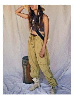 FP MOVEMENT by Free People Spring Trekker Pants, Cargo, Zippers, Sage Khaki, S